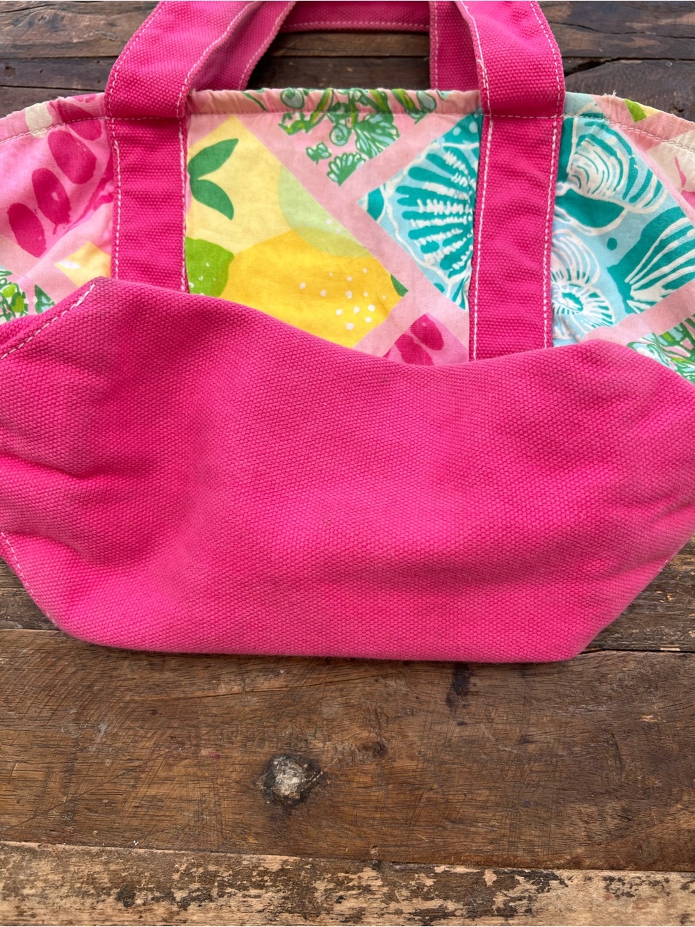 Lilly Pulitzer Pink Floral Patchwork Canvas Tote AS IS - Picture 3 of 7